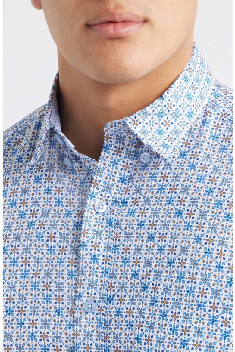 Logan Print Button-Up Shirt, Alternate, color, BLUE / ORANGE GEO FLORAL