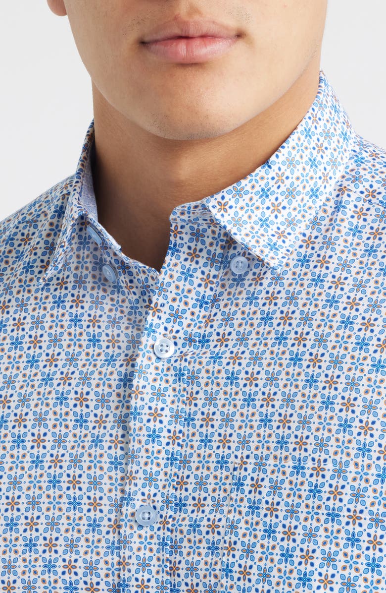 Johnston & Murphy Logan Print Button-Up Shirt, Alternate, color, Blue / Orange Geo Floral