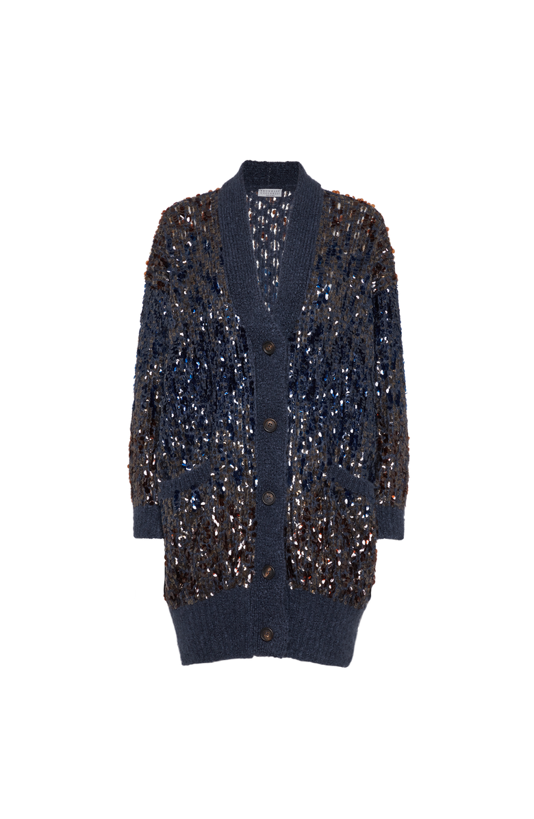 Brunello Cucinelli Dazzling dégradé embroidery cardigan, Main, color, Navy Blue