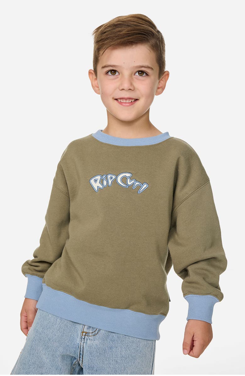 Rip Curl Kids' Ride the Wave Oversize Crewneck Sweatshirt, Main, color, Surplus Green