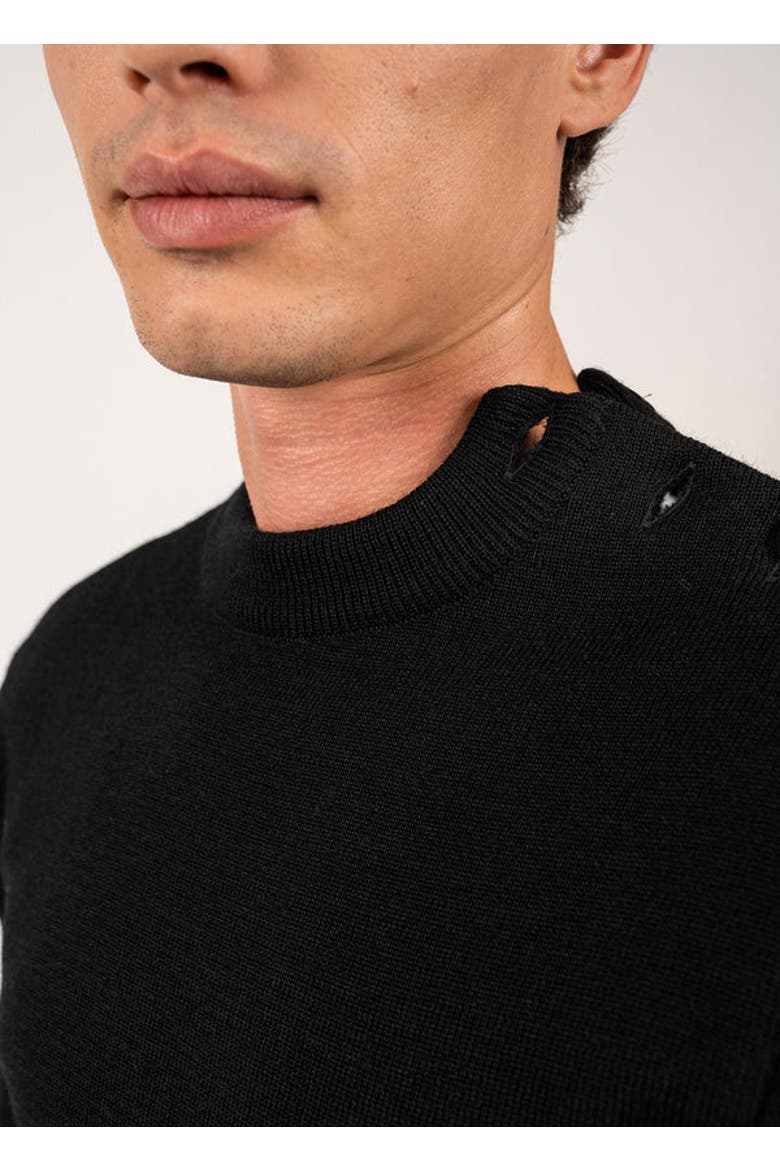 MATELOT - Wool Fisherman Sweater with Button Shoulder, Alternate, color, Black