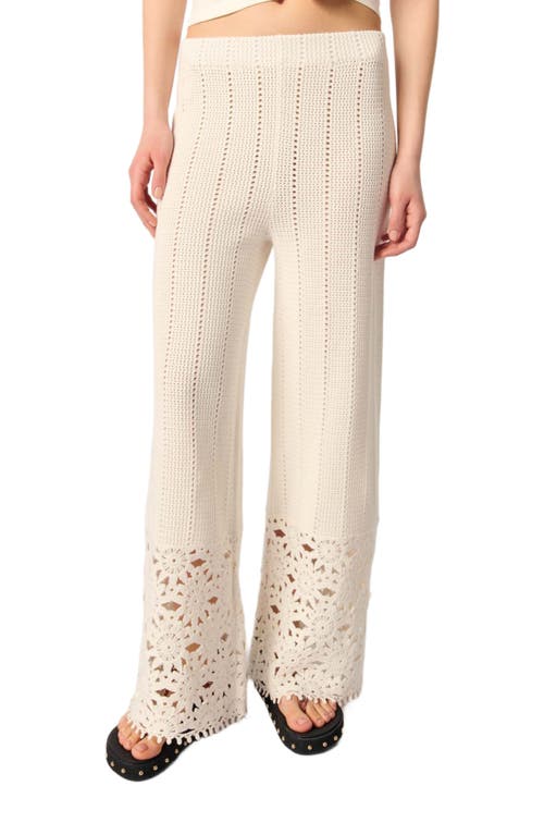 Maje Womens Blanc Wide-leg Floral-pattern Crochet-knit Trousers