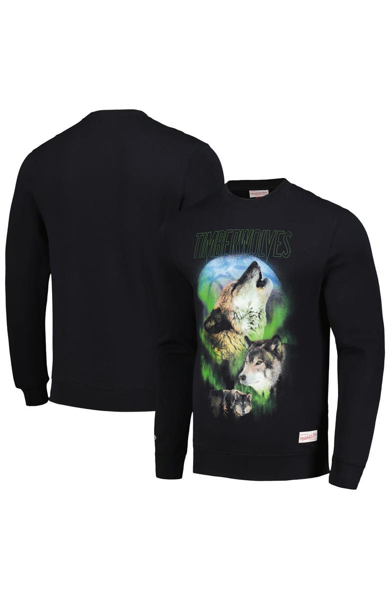 Mitchell & Ness Men's Mitchell & Ness Black Minnesota Timberwolves Moon Pullover Sweatshirt, Main, color,