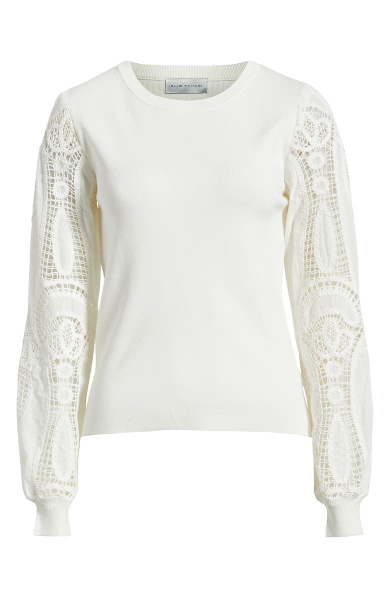 Elie Tahari The Margaret Lace Sleeve Knit Top, Alternate, color, 
