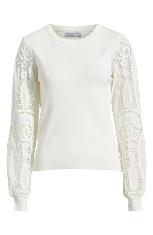 Elie Tahari The Margaret Lace Sleeve Knit Top In Sky White
