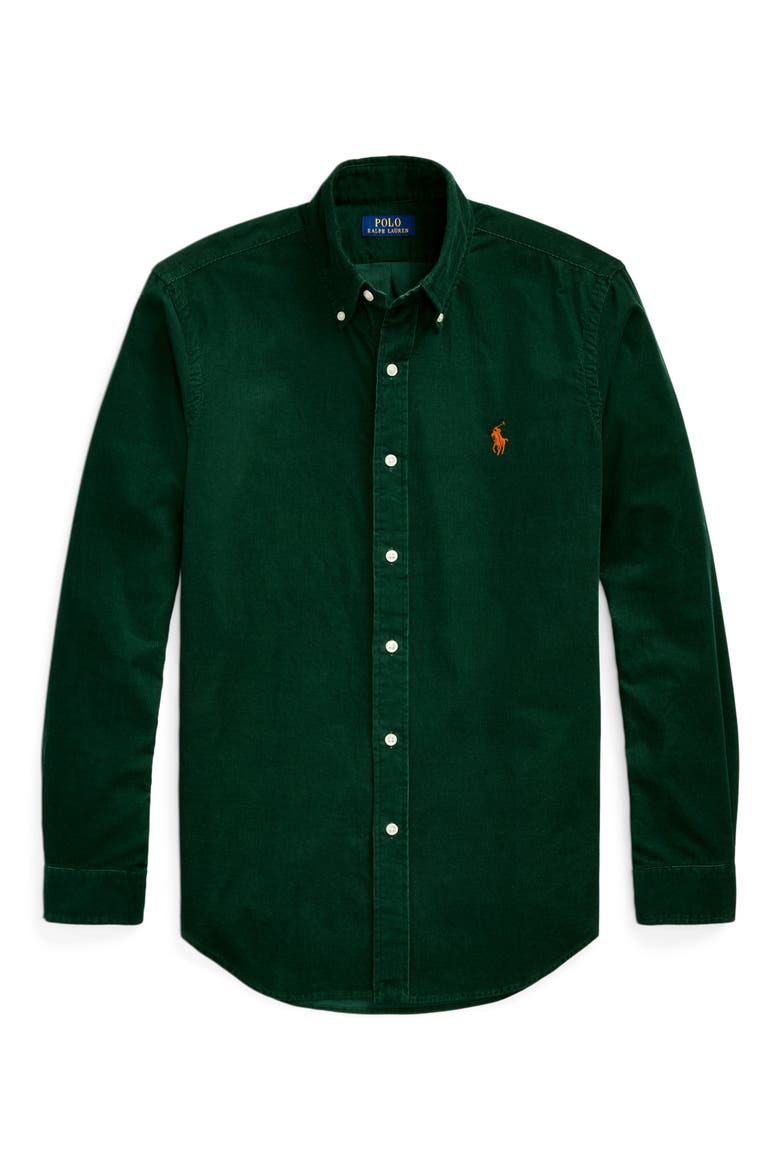 Solid Corduroy Button-Down Shirt, Alternate, color, VINTAGE PINE