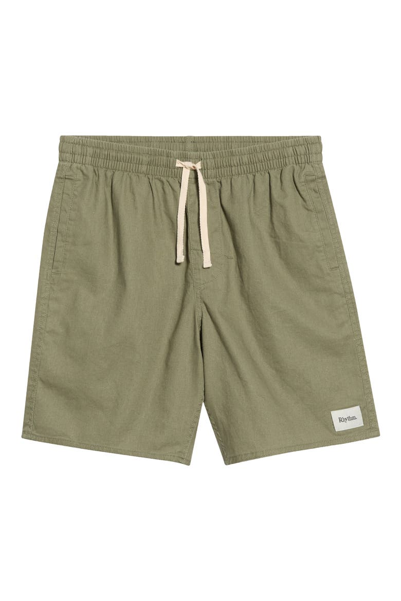 Classic Linen & Cotton Jam Drawstring Shorts, Alternate, color, OLIVE