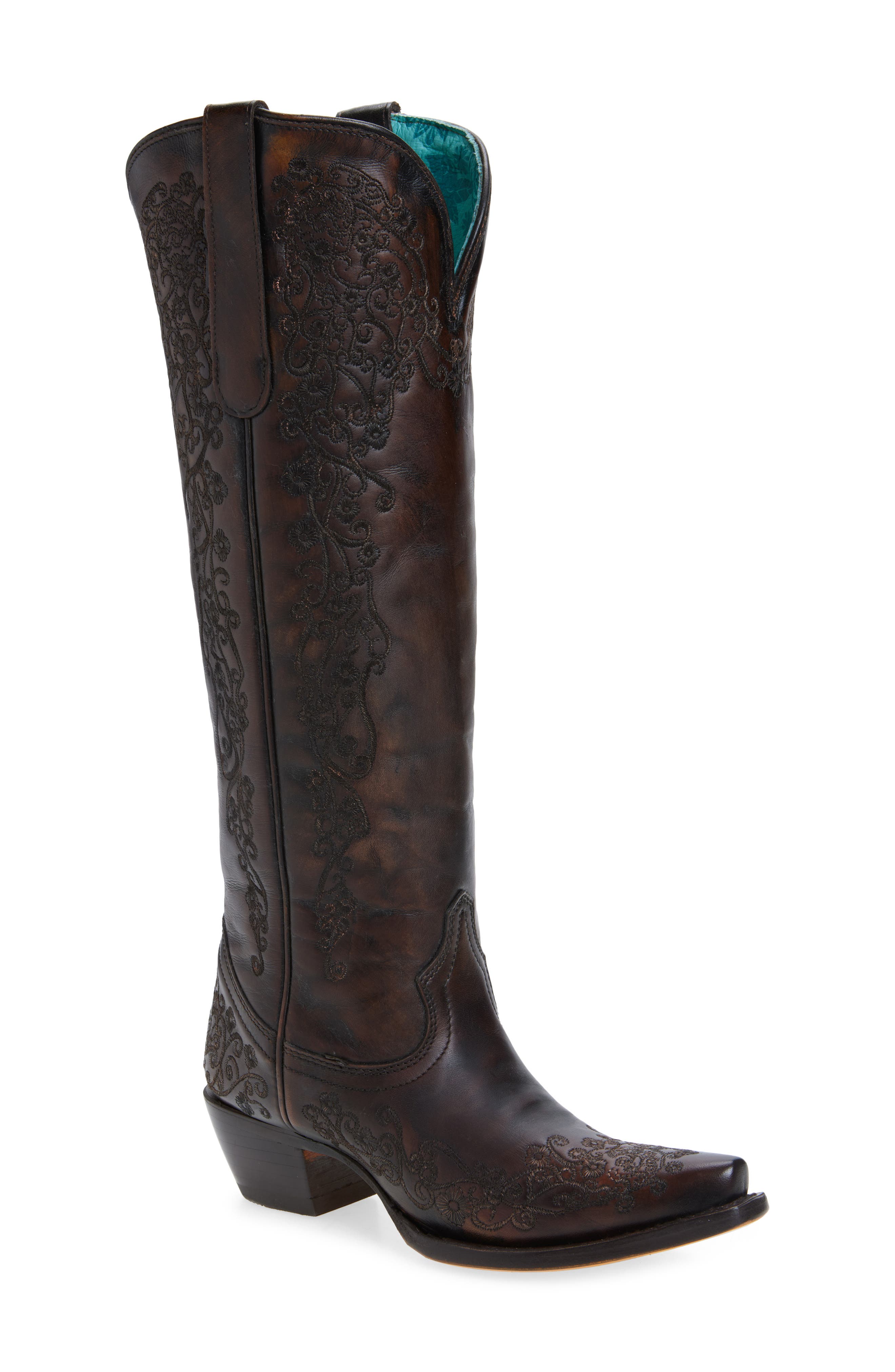 CORRAL Floral Embroidered Western Boot, Main, color, Black/ Honey
