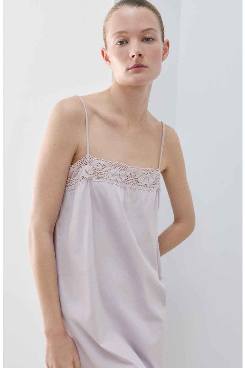 Lace Trim Cotton Nightgown, Alternate, color, LILAC