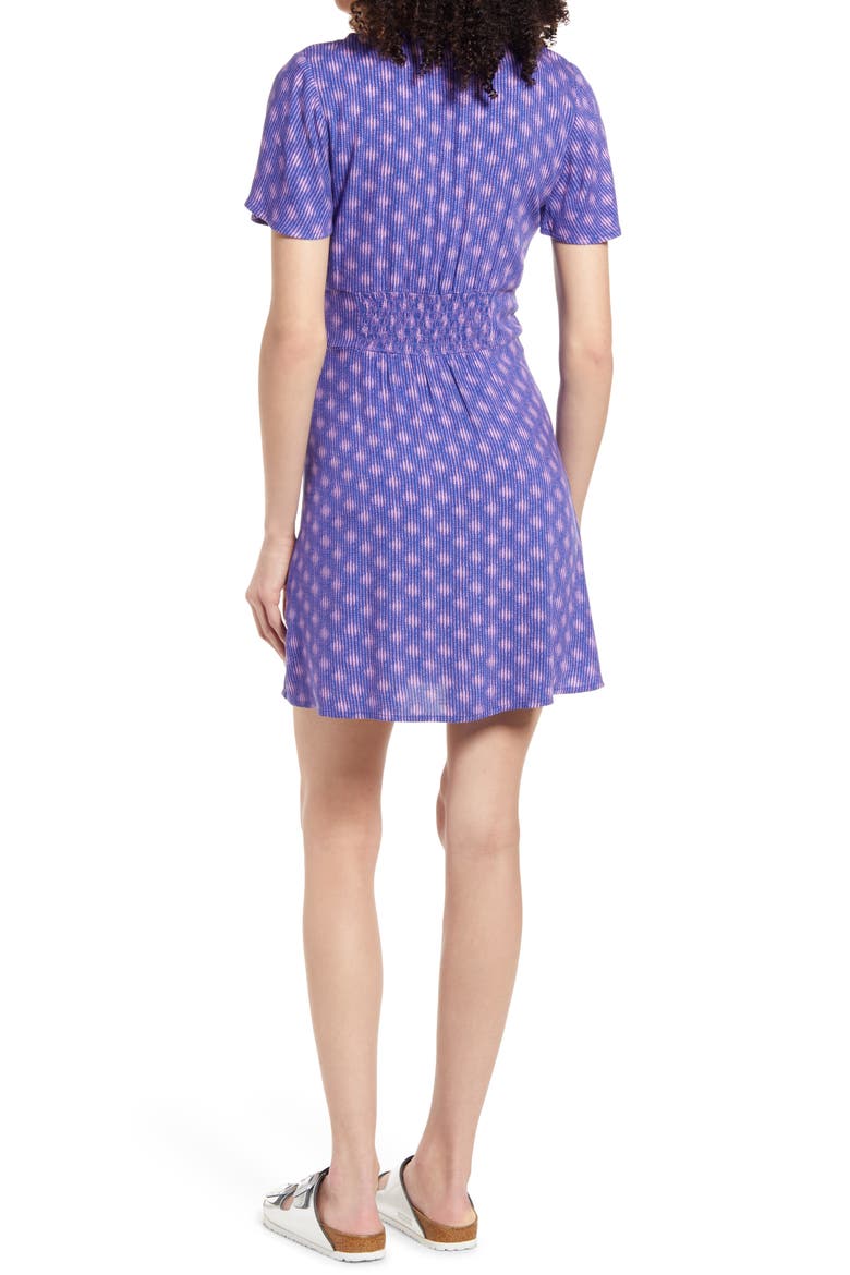 Print Flutter Sleeve Skater Dress, Alternate, color, BLUE- PURPLE NOKO
