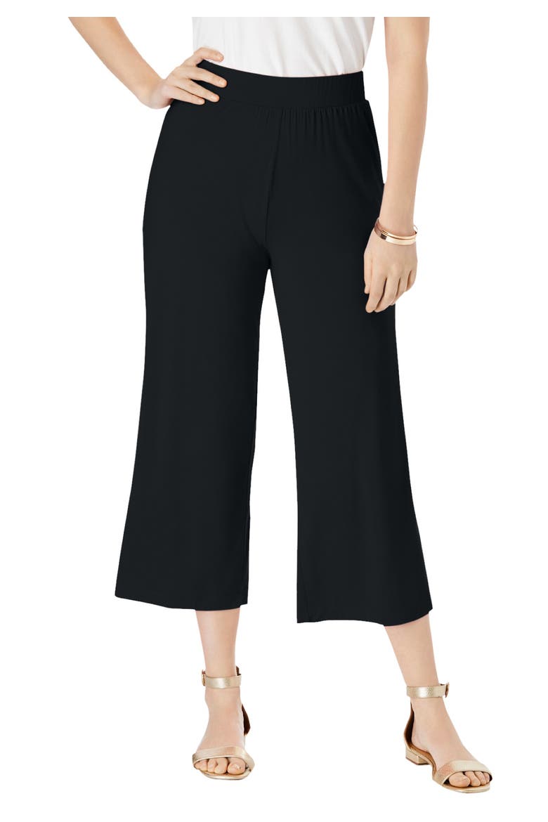 Everyday Stretch Knit Wide Leg Crop Pant, Main, color, BLACK