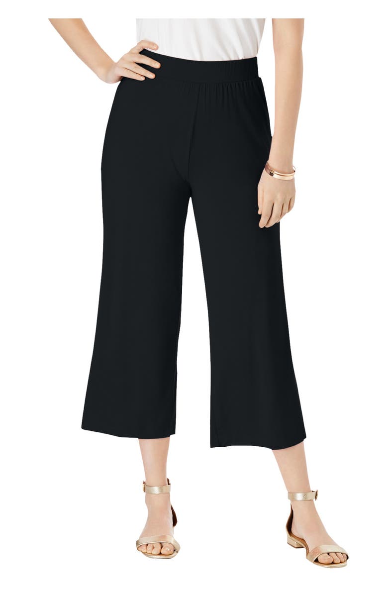 Jessica London Everyday Stretch Knit Wide Leg Crop Pant, Main, color, Black