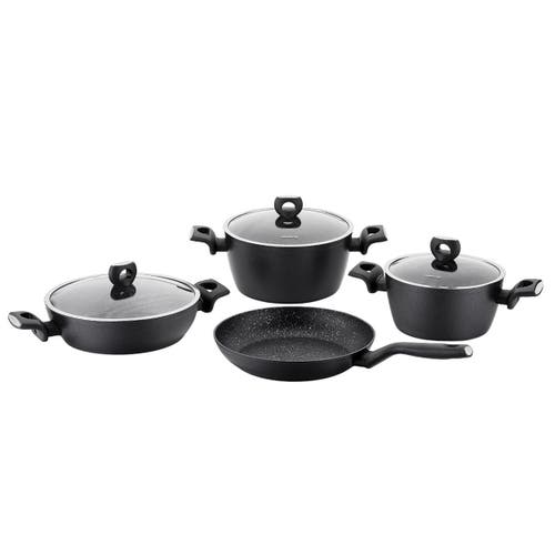 Korkmaz Nora 7 Piece Aluminum Nonstick Cookware Set In Black