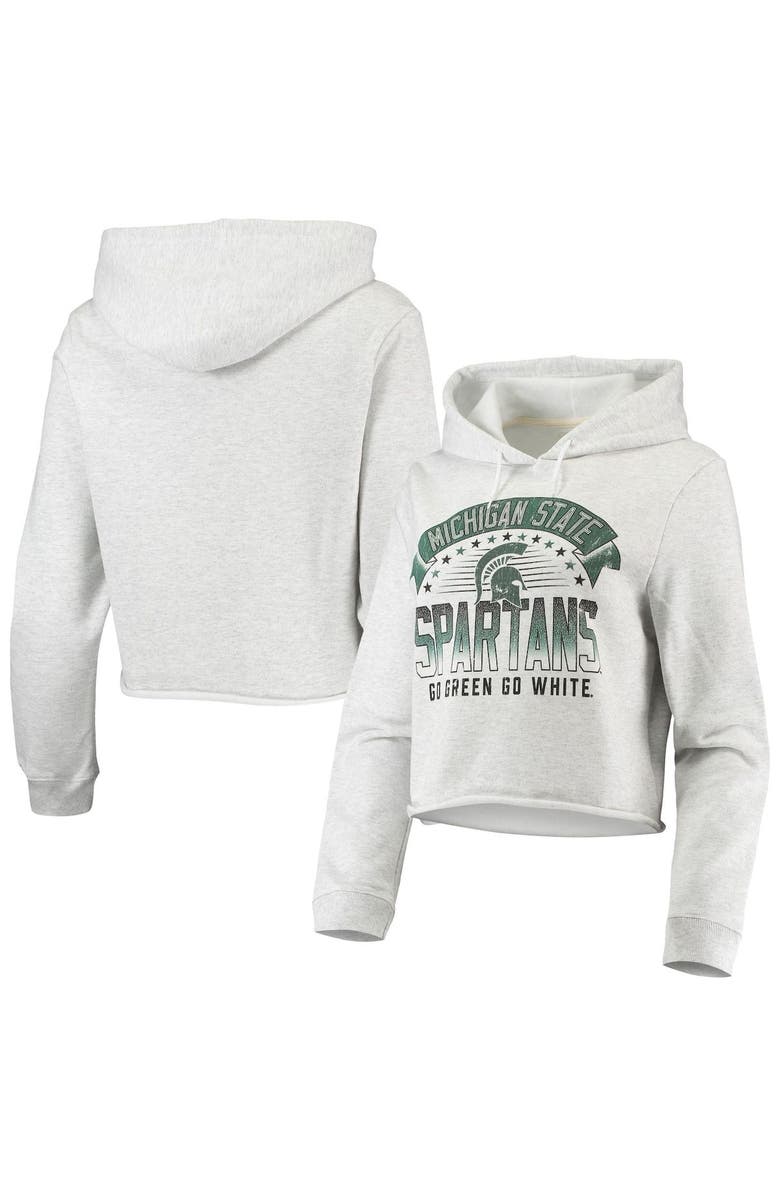 LEAGUE COLLEGIATE WEAR Women's League Collegiate Wear Ash Michigan State Spartans Banner 1636 Cropped Pullover Hoodie, Main, color, 