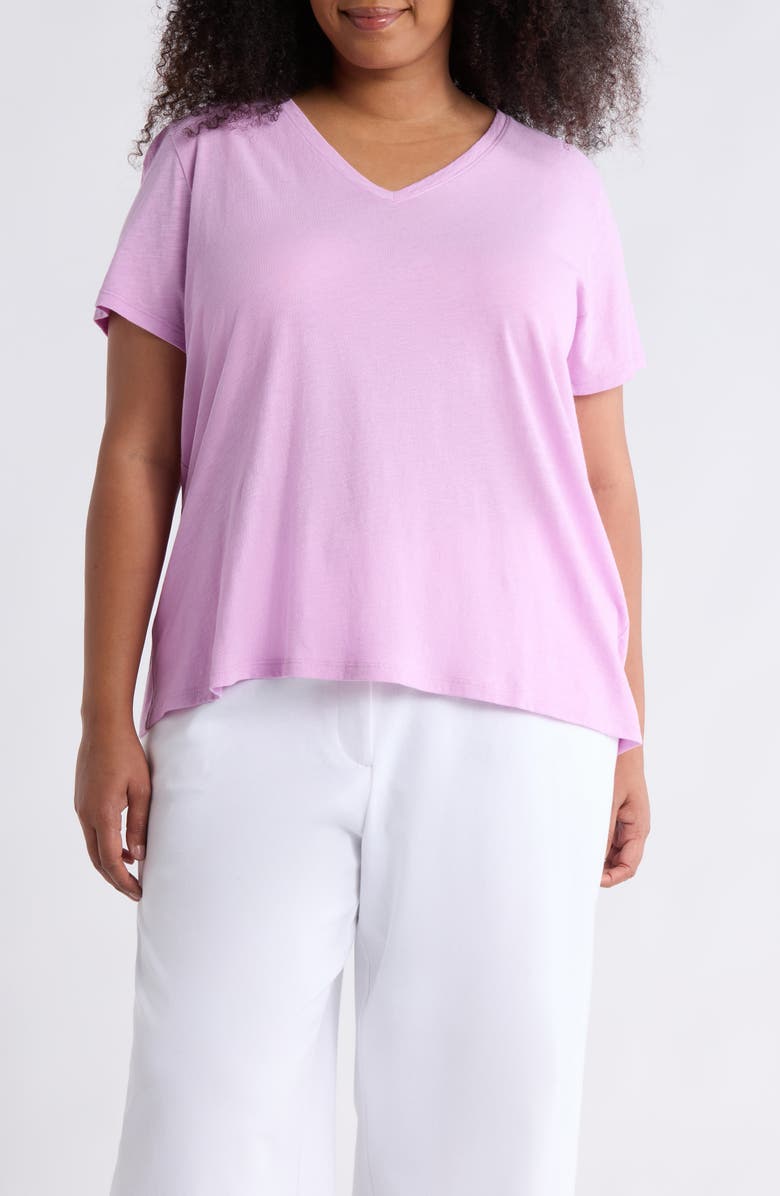 Eileen Fisher Easy Organic Cotton V-Neck T-Shirt, Main, color, Bright Aster