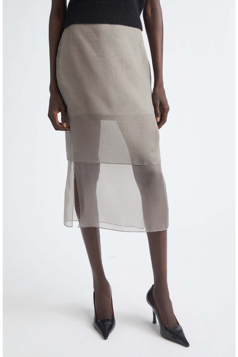 The Brett Tiered Silk Organza Pencil Skirt, Main, color, SMOKE