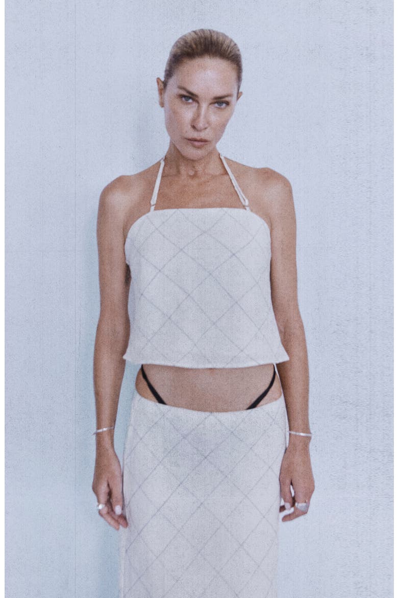 Check Linen Halter Top, Alternate, color, WHITE