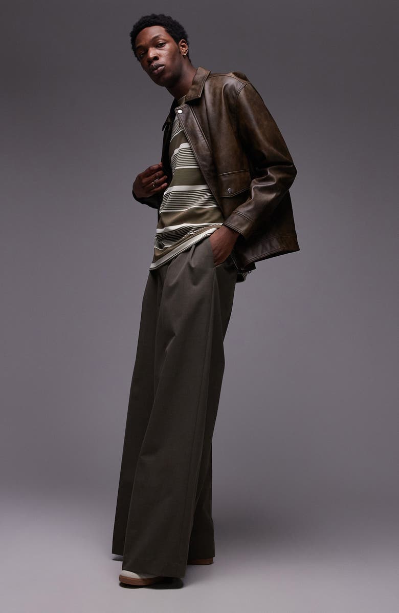 Topman Stripe Oversize Rib T-Shirt, Alternate, color, Khaki