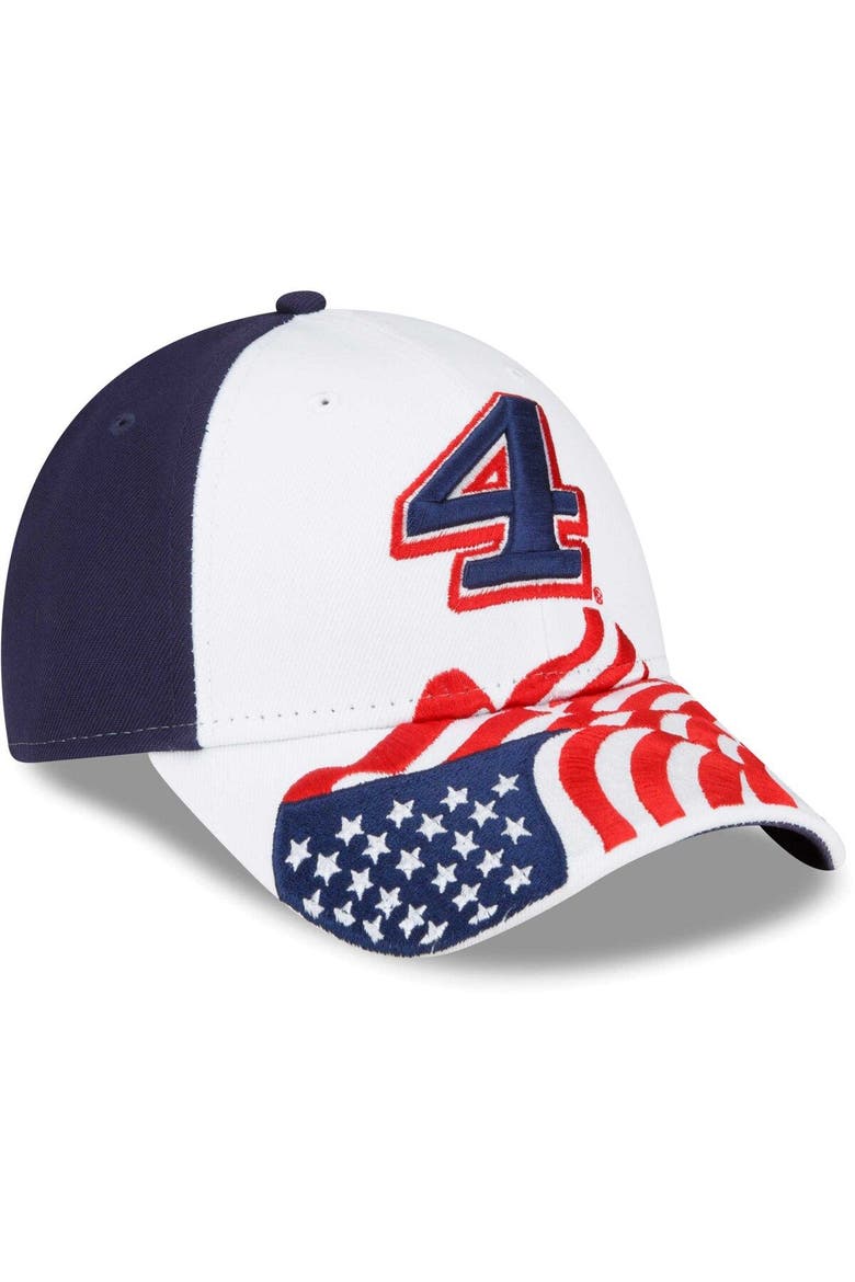 Men's New Era White/Blue Kevin Harvick 9FORTY Americana Snapback Adjustable Hat, Alternate, color, White