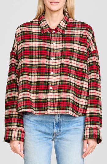 Denimist Plaid Flannel Cropped Shirt In Red