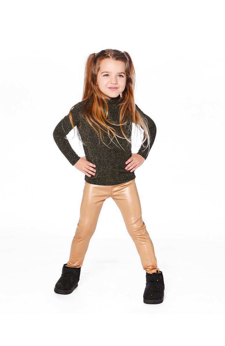 Deux par Deux Shiny Rib Mock Neck Top, Alternate, color, Black And Gold