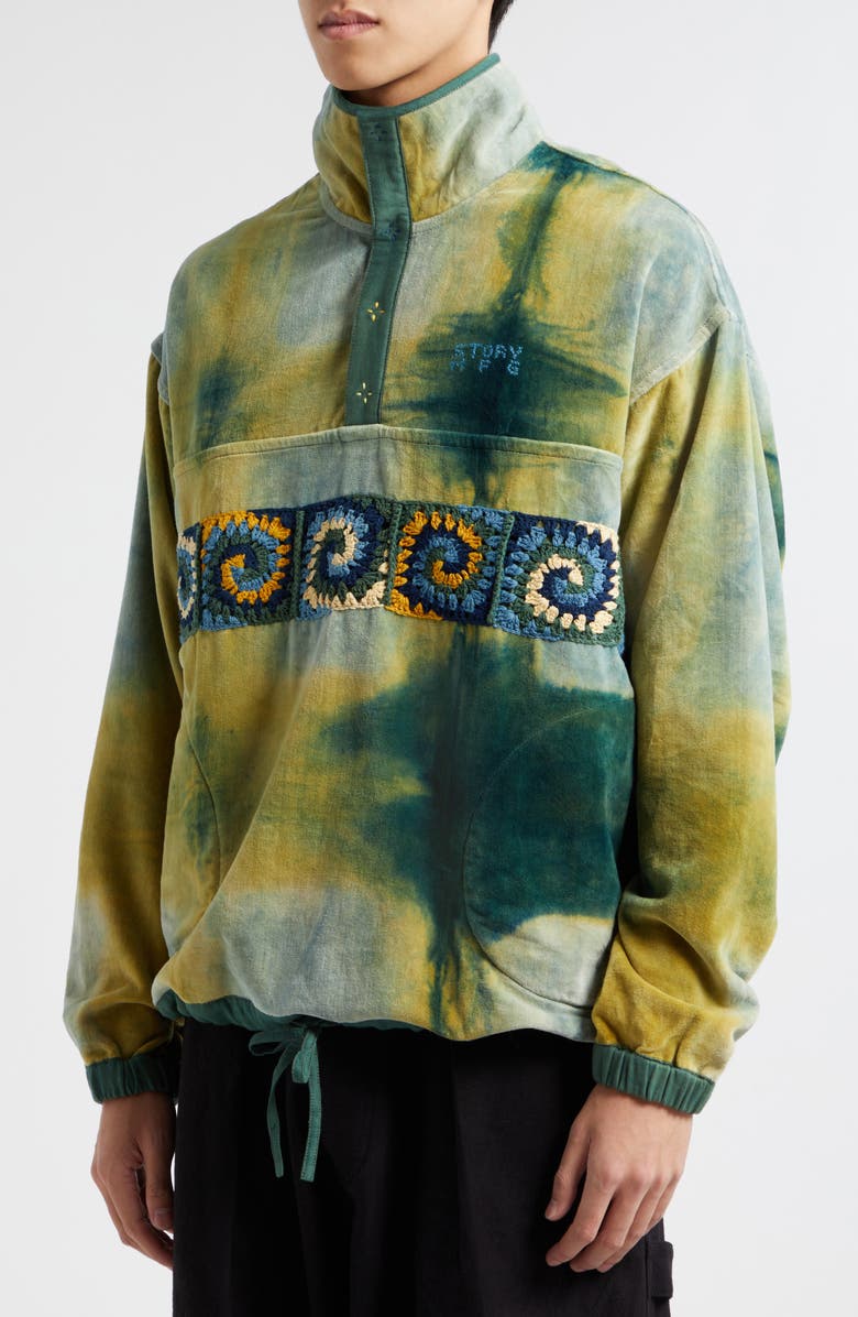 Story mfg. Polite Oversize Crochet Panel Organic Cotton Velveteen Pullover, Alternate, color, 