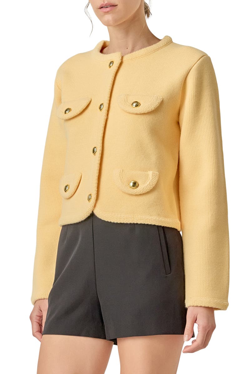 English Factory Round Hem Cardigan, Alternate, color, Butter Yellow