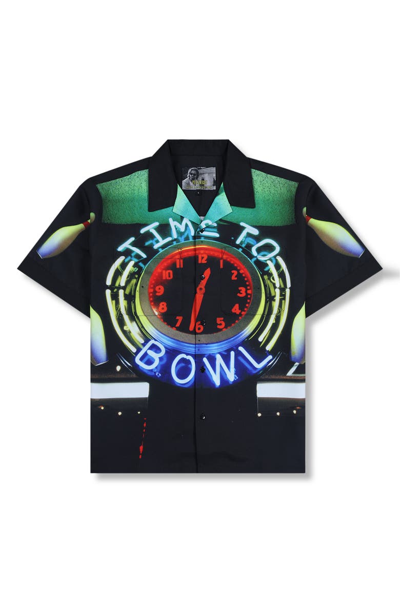 PLEASURES Time Bowling Camp Shirt, Alternate, color, Black