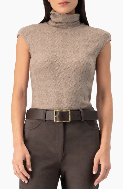 Textured Knit Turtleneck Top
