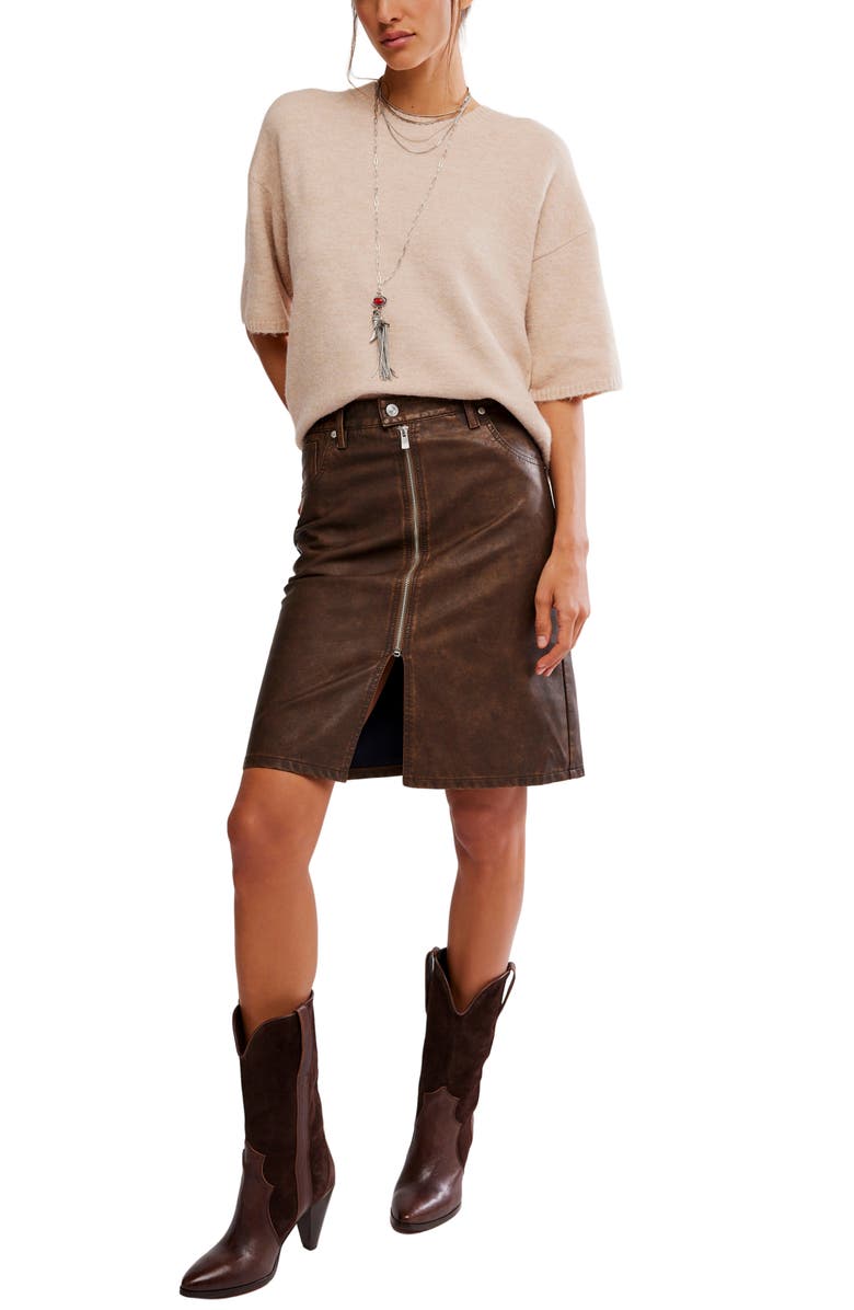 Free People Sycamore Faux Leather Skrt, Alternate, color, Rusty