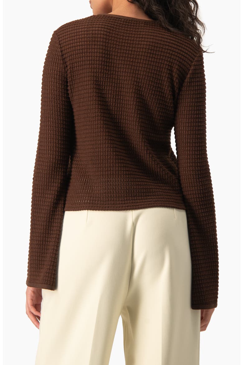 Waffle-knit V-neck Flared Bell-sleeve Cropped Sweater, Alternate, color, Brown
