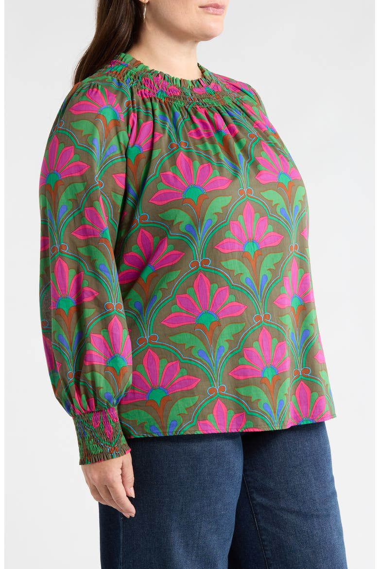 Evanna Floral Noehmi Smocked Top, Alternate, color, KELLY-GREEN-PINK