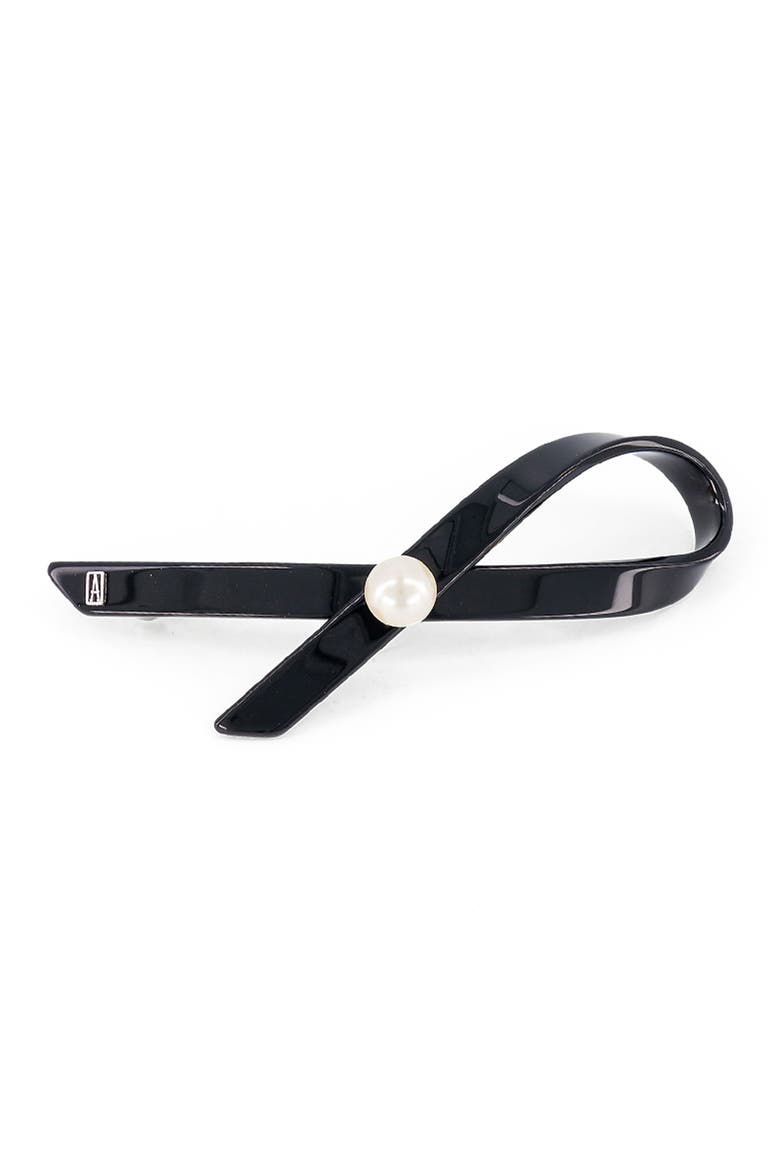 Lutece acetate and pearl barette, Alternate, color, Black