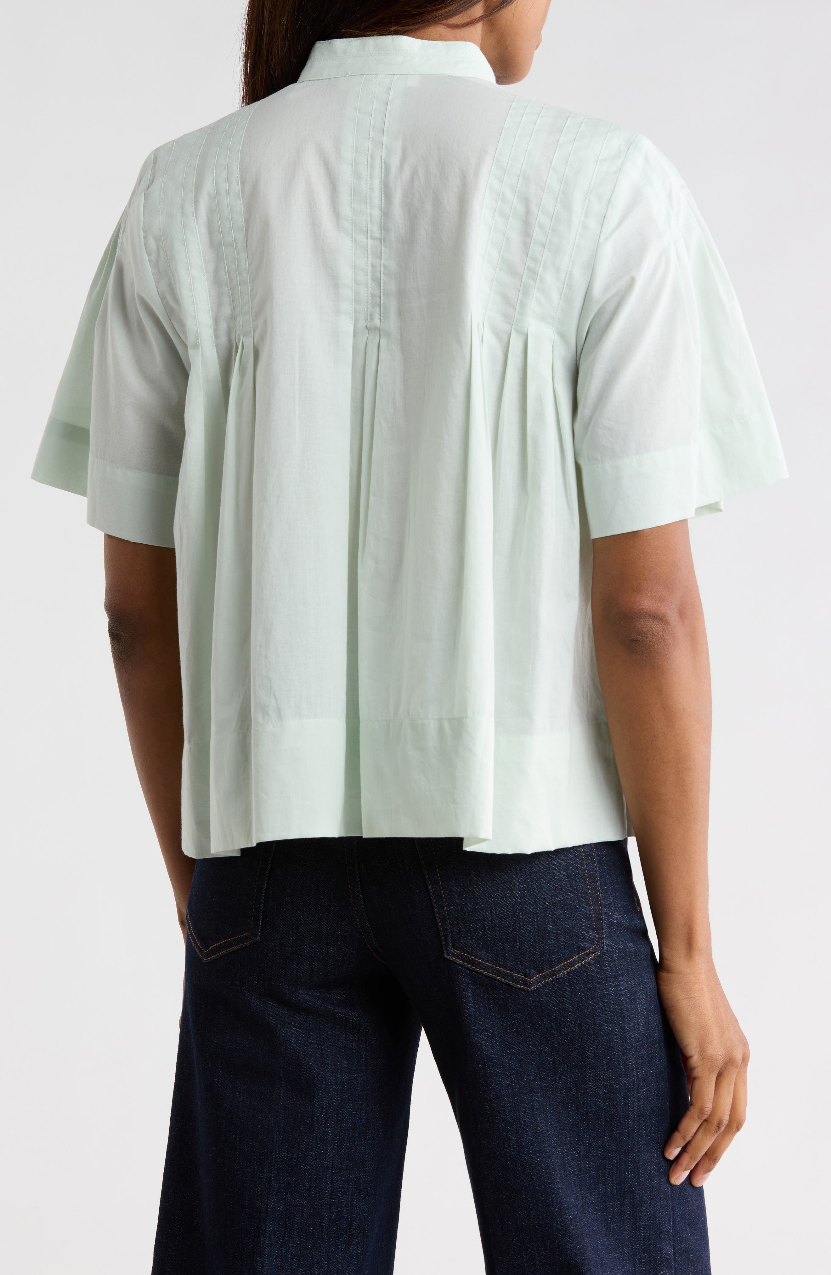 Short Sleeve Pleated Button-Up Top - image 2