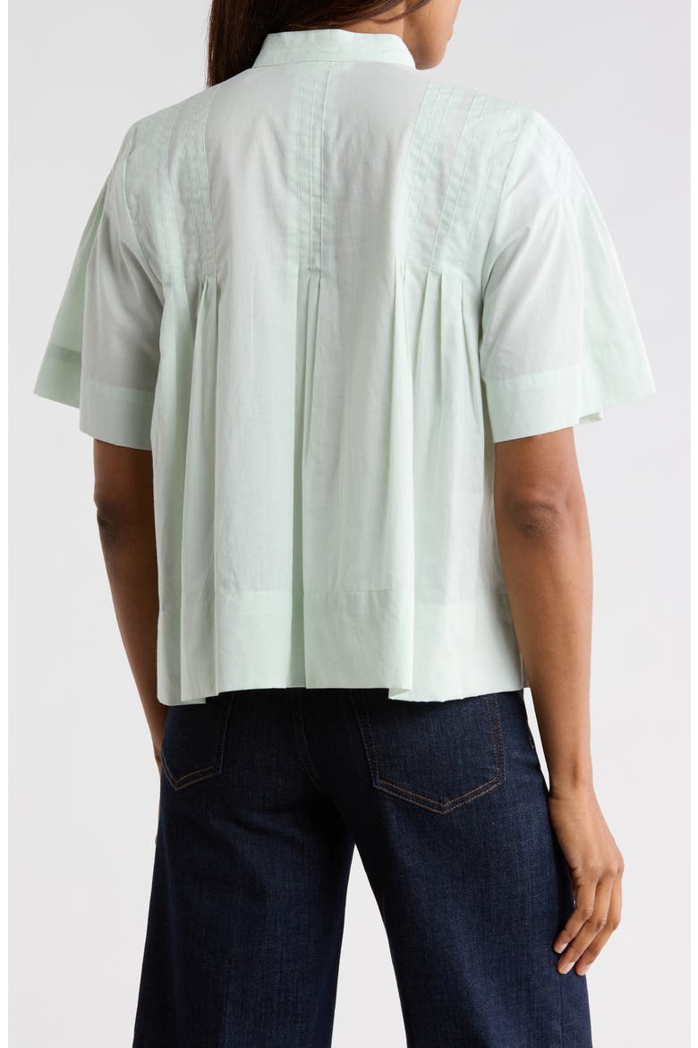 Short Sleeve Pleated Button-Up Top, Alternate, color, GREEN GEM