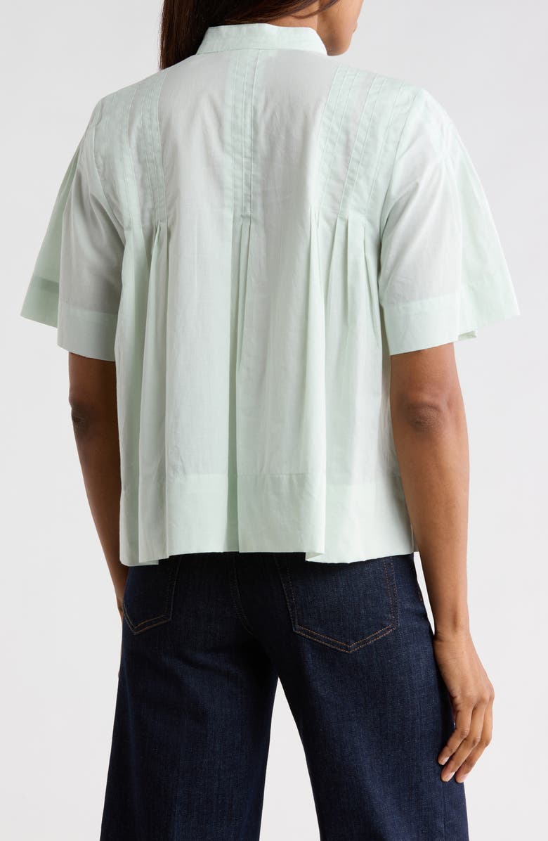 FRAME Short Sleeve Pleated Button-Up Top, Alternate, color, Green Gem