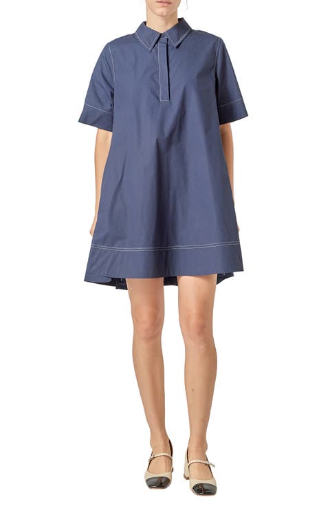 Contrast Detail Mini Shirtdress