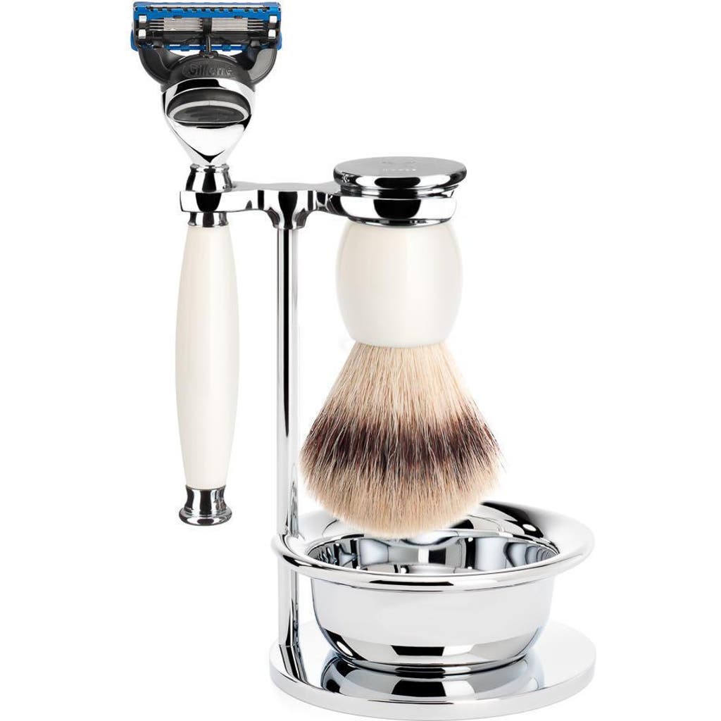 Mühle Sophist Porcelain 4-piece Silvertip Fiber & Fusion Razor Shaving Set In White