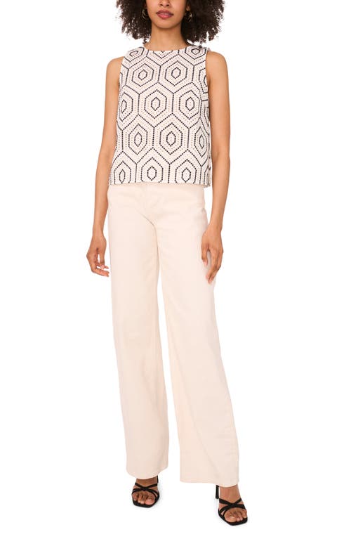 1.state Geometric Embroidered Cotton Eyelet Sleeveless Top In White