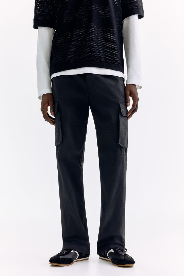 Regular Fit Nylon Cargo Trousers, Alternate, color, Black