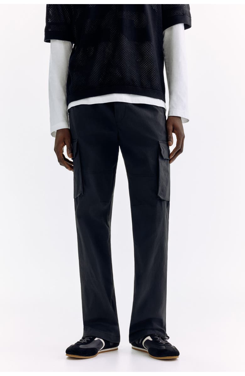 H&M Regular Fit Nylon Cargo Trousers, Alternate, color, Black
