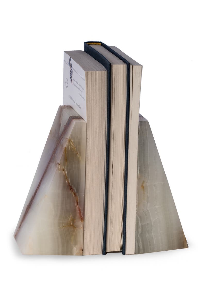 Onyx Solid Marble Wedge Bookends, Alternate, color, BROWN
