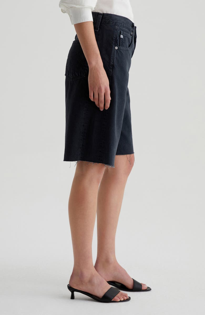 AG Hattie High Waist Raw Hem Denim Barrel Shorts, Alternate, color, Sulfur Black