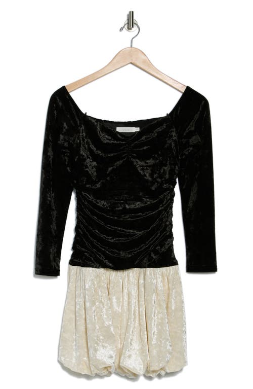 Lush Off The Shoulder Long Sleeve Bubble Hem Minidress In Black Ivory