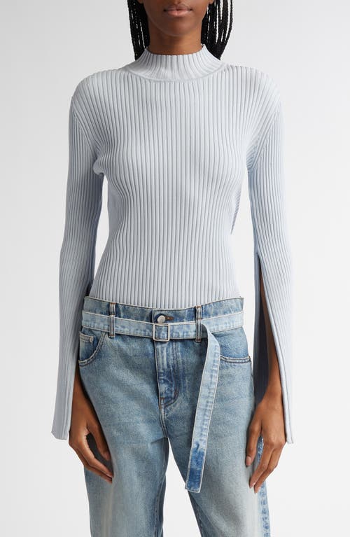 Proenza Schouler Abigail Turtleneck Flare-sleeve Rib Sweater In Pale Blue