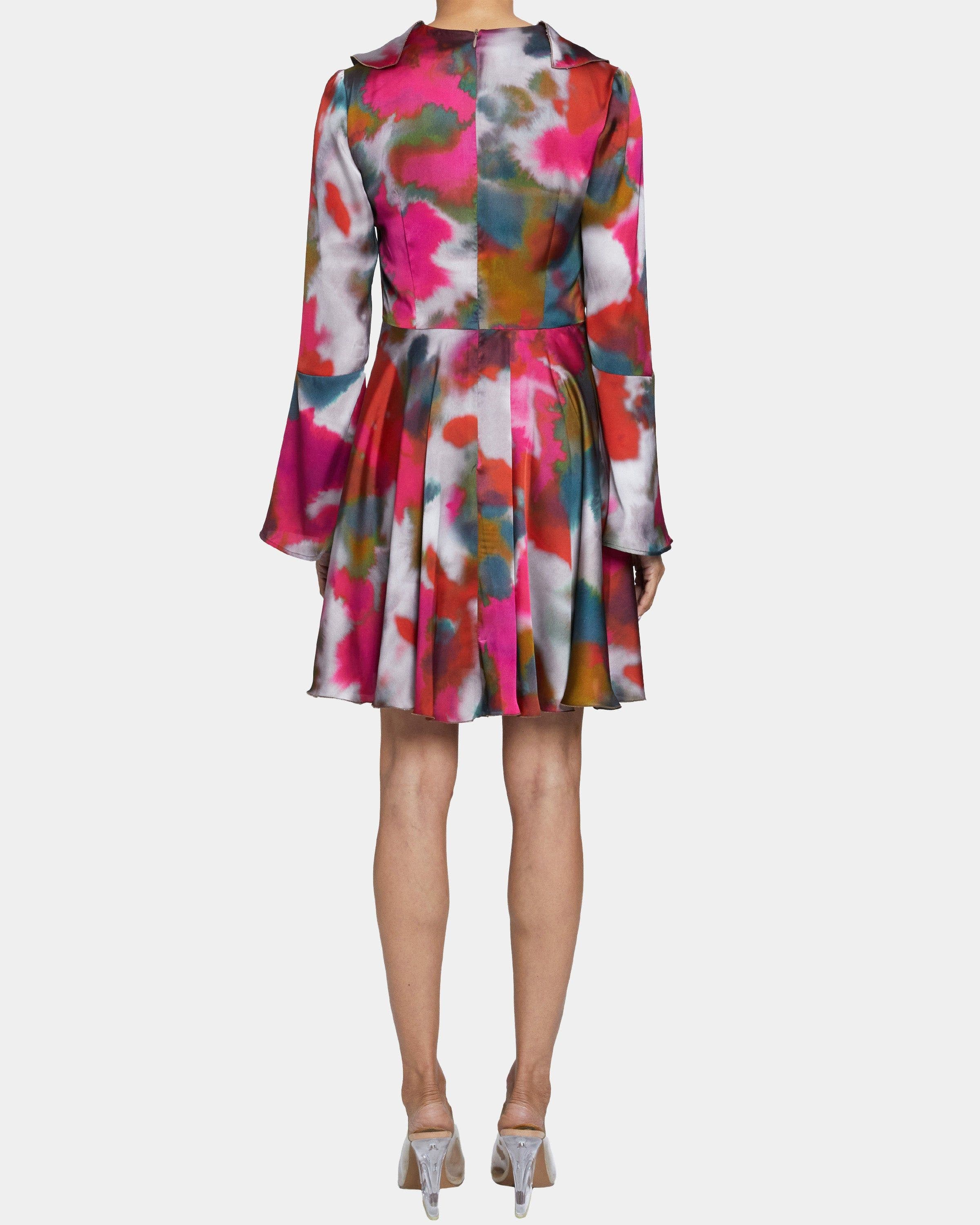 ROXY Long Sleeve Ruffled Dress in Abstract Printed Charmeuse - image 2