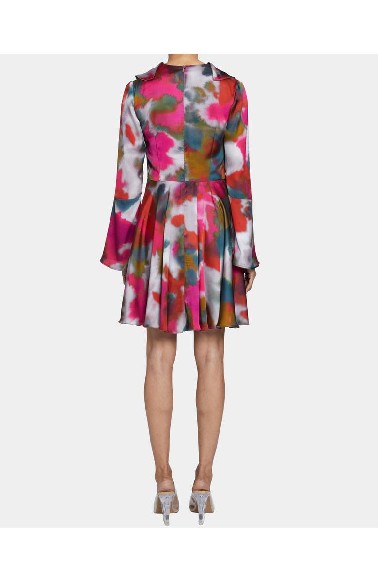 Santorelli ROXY Long Sleeve Ruffled Dress in Abstract Printed Charmeuse, Alternate, color, 