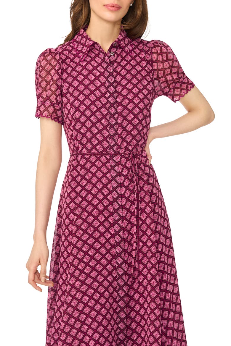 Print Midi Shirtdress, Alternate, color, DEEP MULBERRY
