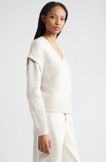 Marled Cotton & Wool Blend V-Neck Sweater