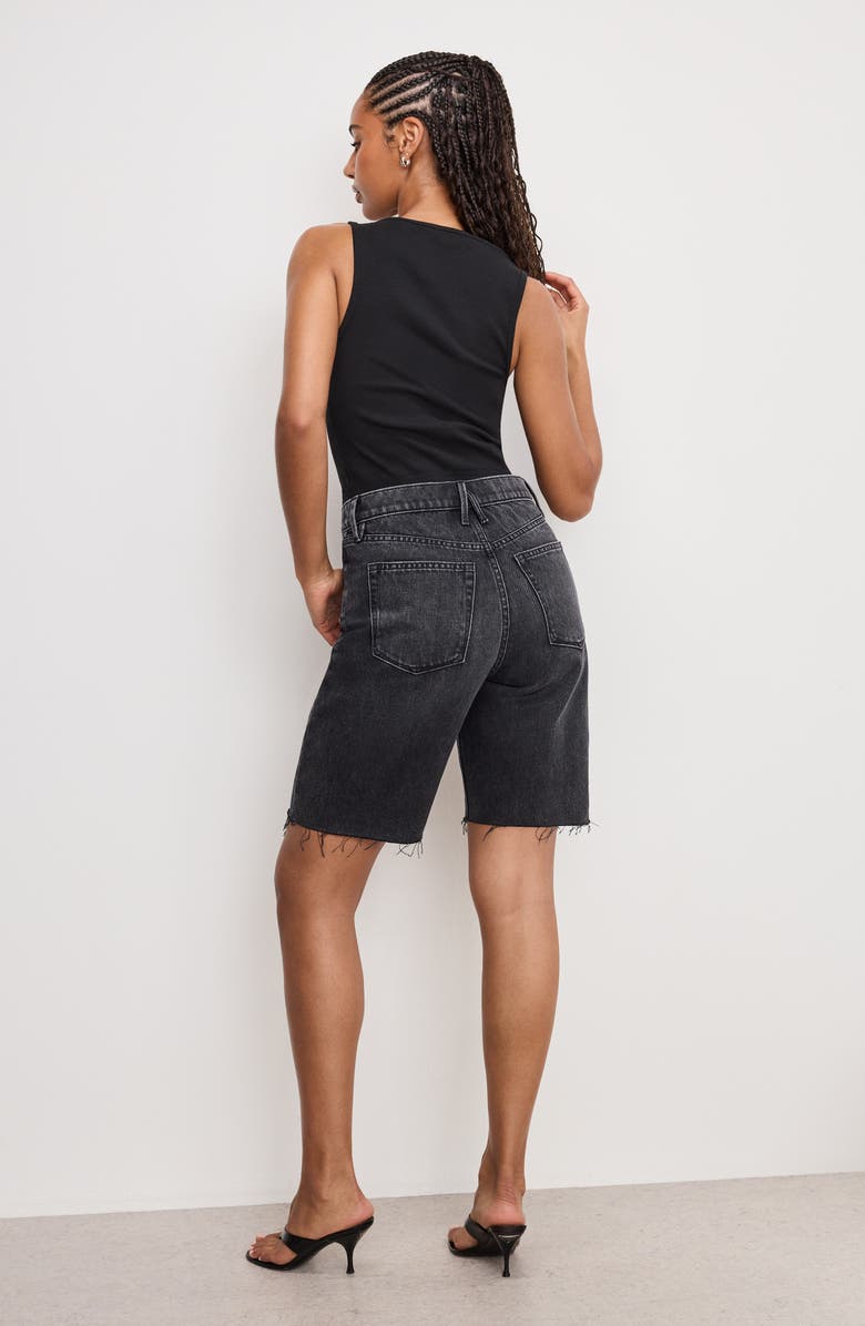 Good American Good Standard Raw Hem Bermuda Shorts, Alternate, color, Black